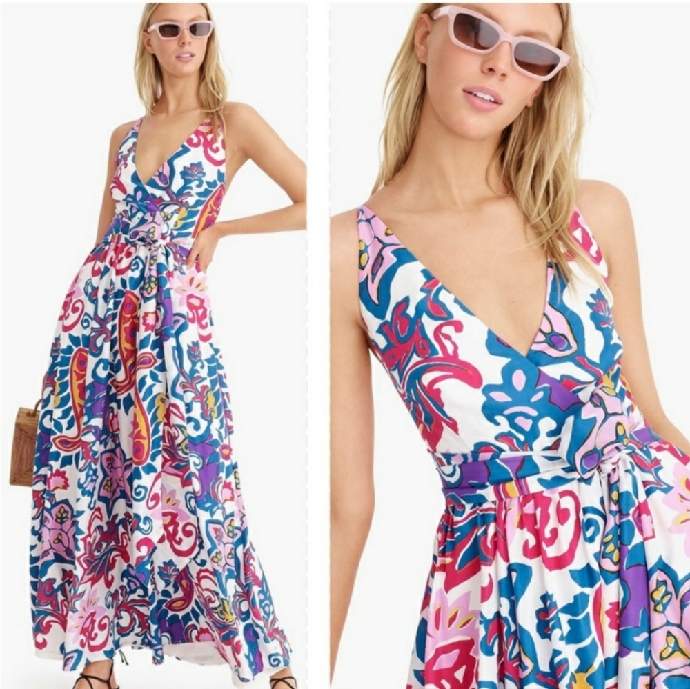 J.Crew tropical pattern silk maxi dress